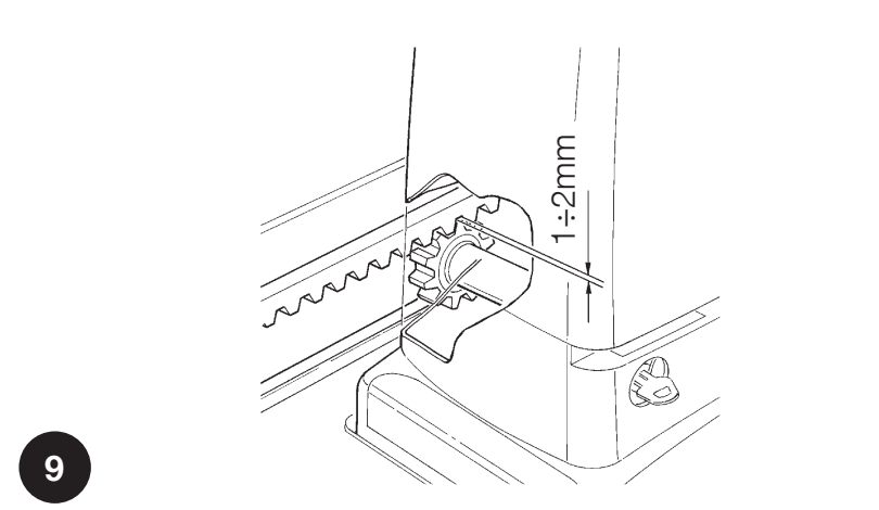 Zazor između zupčaste letve i zupčanika 1–2 mm