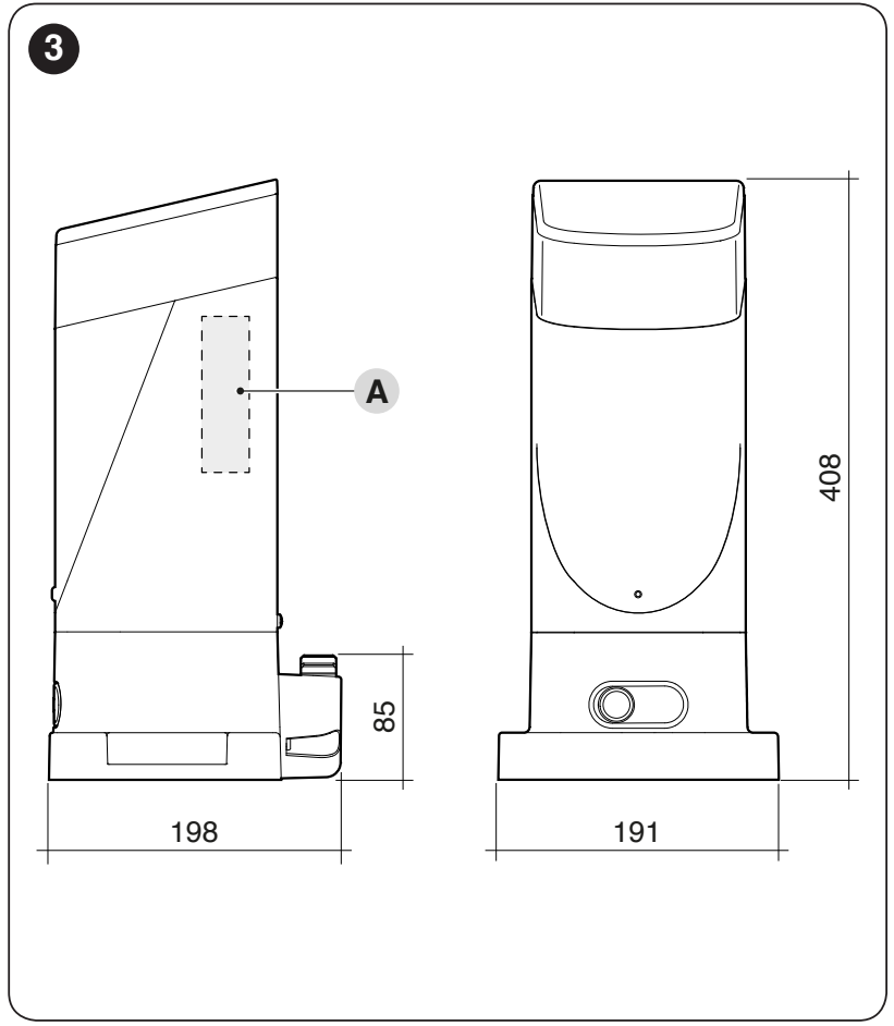 NICE SLIGHT SLH400 – tlocrt 191 × 198 mm i visina 408 mm